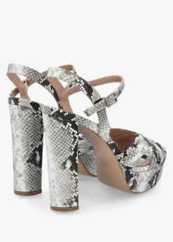 Avery Grey Reptile Leather Heeled Sandals