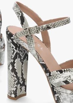 Avery Grey Reptile Leather Heeled Sandals