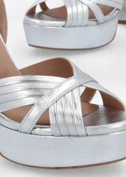 Avery Silver Leather Platform Heeled Sandals