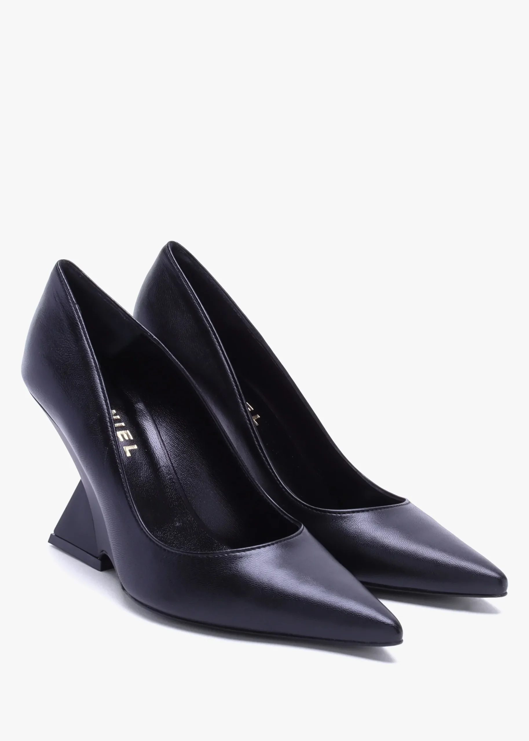 Azack Black Leather Wedge Court Shoes