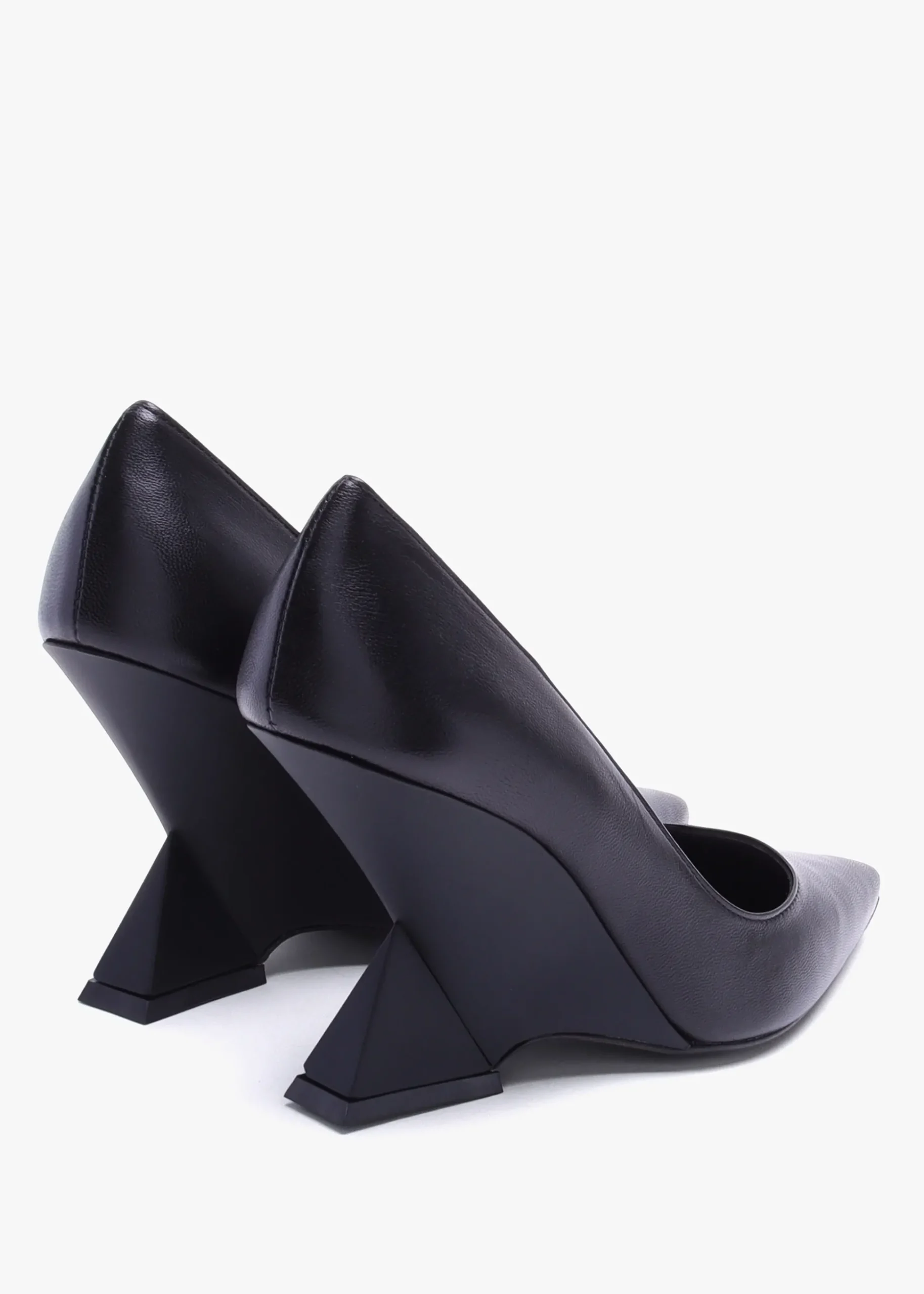 Azack Black Leather Wedge Court Shoes