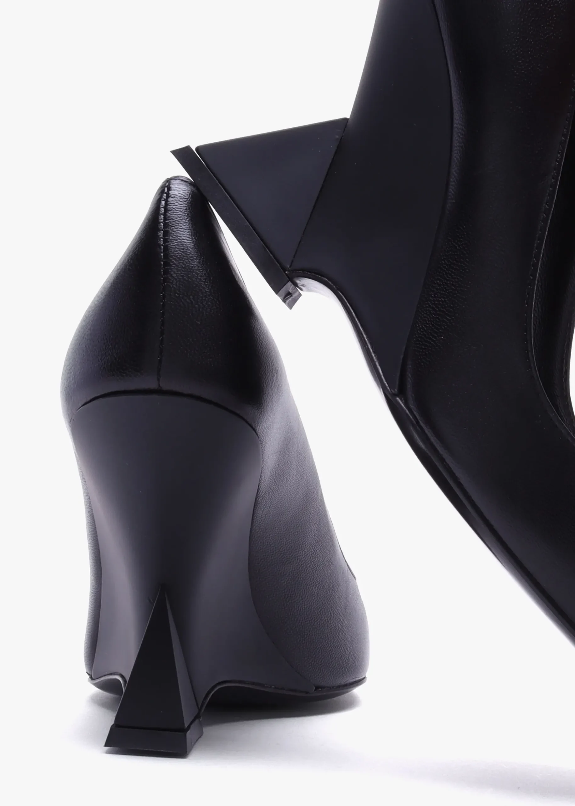 Azack Black Leather Wedge Court Shoes