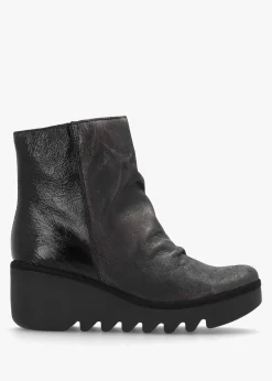 Baan Black & Silver Leather Wedge Ankle Boots