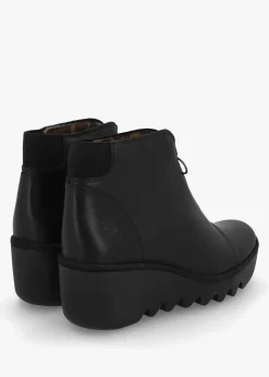 Baaz Black Leather Front Zip Wedge Ankle Boots
