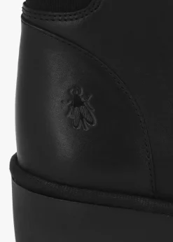 Baaz Black Leather Front Zip Wedge Ankle Boots