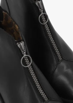 Baaz Black Leather Front Zip Wedge Ankle Boots