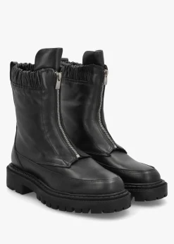 Bailey Black Leather Front Zip Ankle Boots