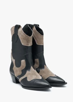 Bandana Black Leather Western Calf Boots