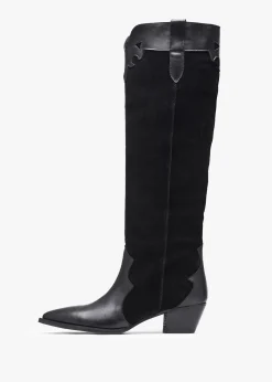 Bandana Black Suede & Leather Western Knee Boots