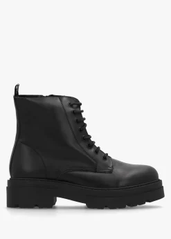 Beata Black Leather Lace Up Ankle Boots
