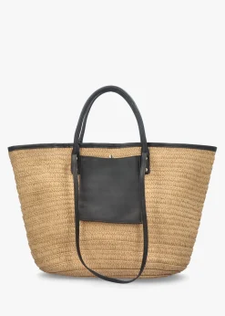 Beige & Black Woven Paper Bucket Shopper Bag