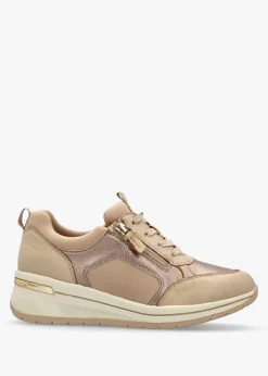 Beige Leather & Neoprene Side Zip Trainers