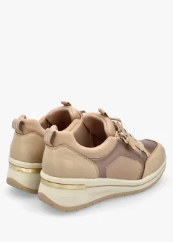 Beige Leather & Neoprene Side Zip Trainers