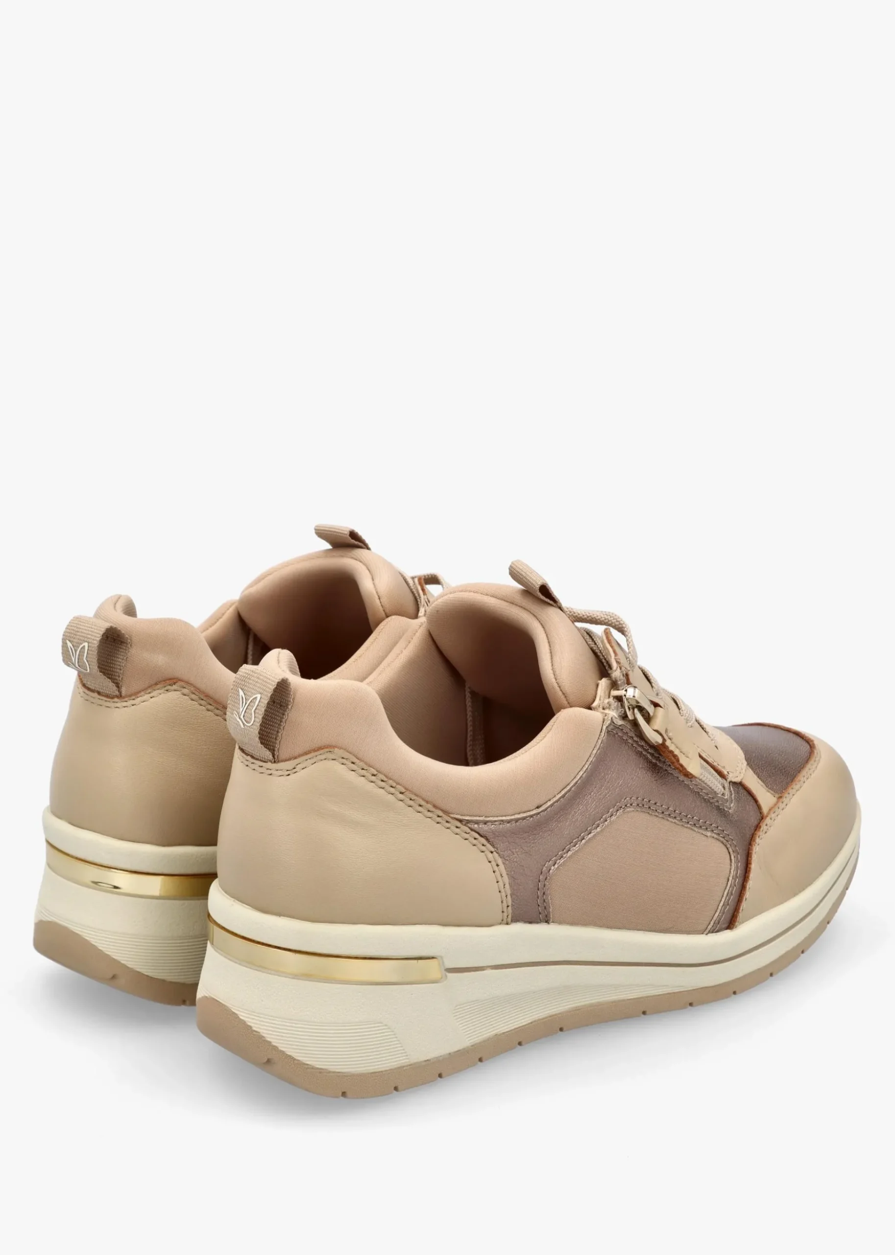 Beige Leather & Neoprene Side Zip Trainers