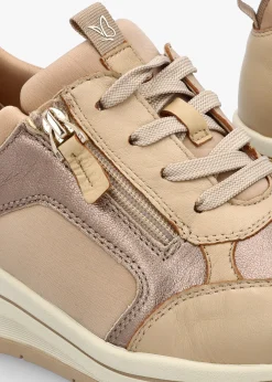 Beige Leather & Neoprene Side Zip Trainers