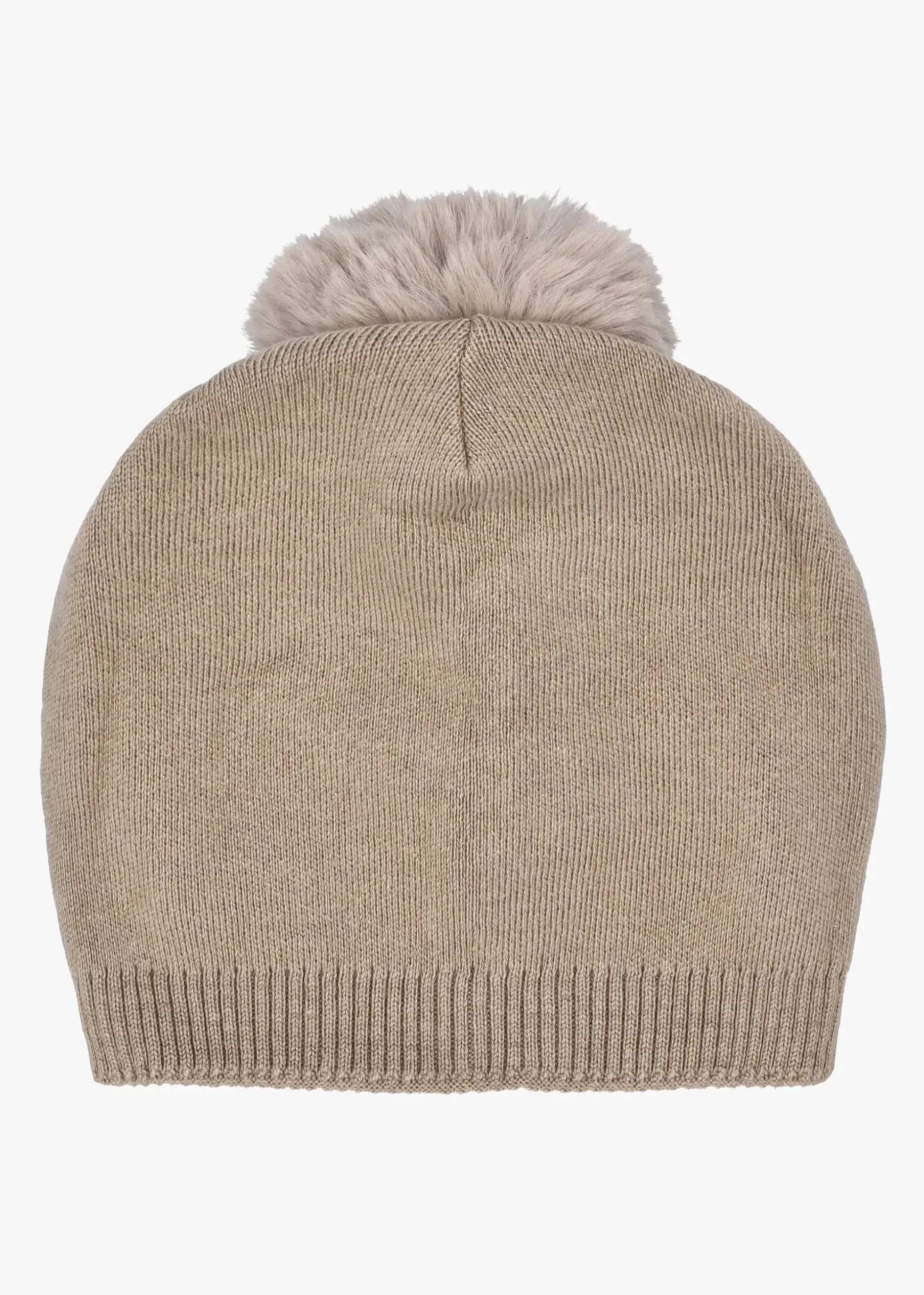 Beige Slouchy Knitted Pom Pom Hat