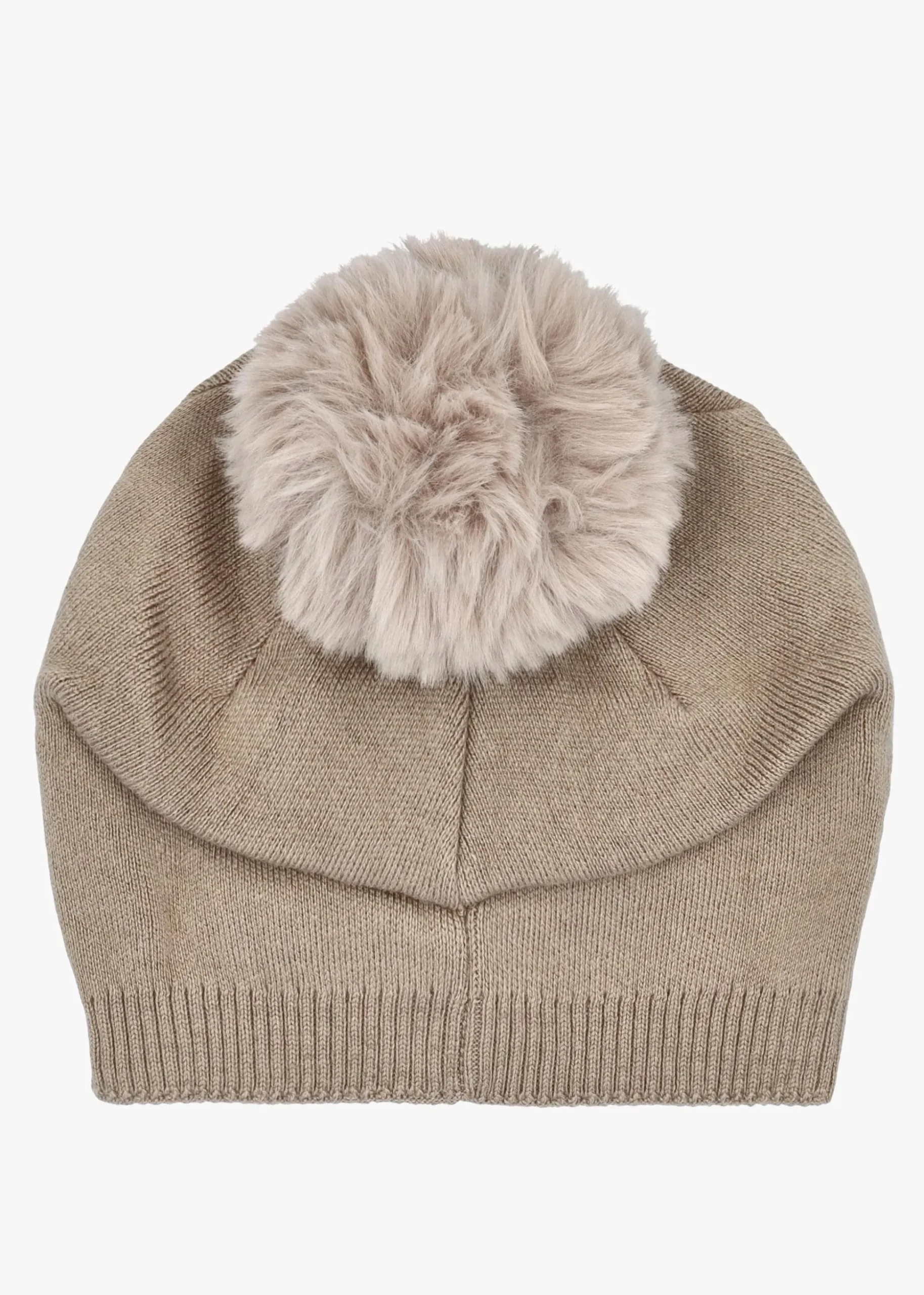 Beige Slouchy Knitted Pom Pom Hat
