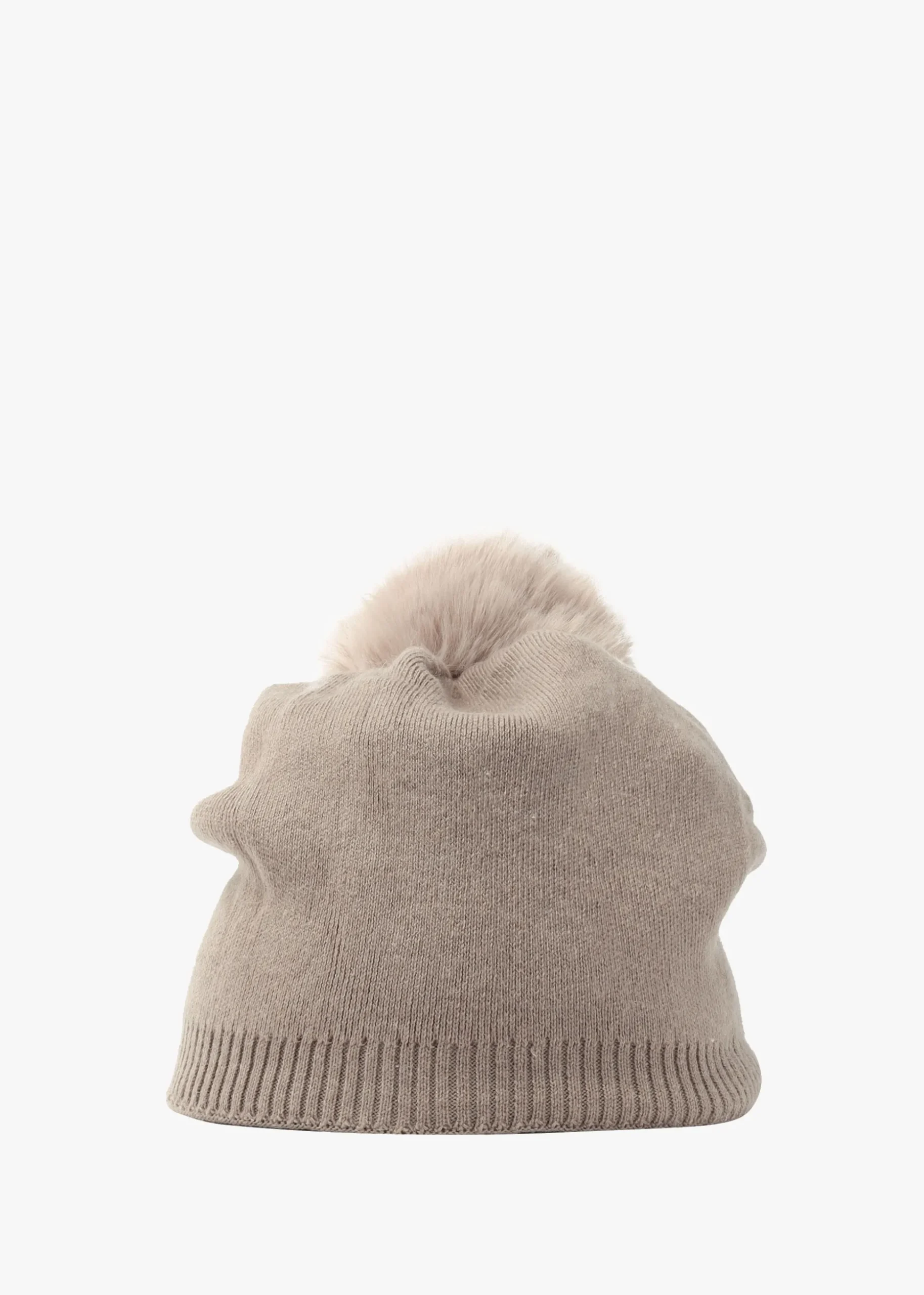 Beige Slouchy Knitted Pom Pom Hat