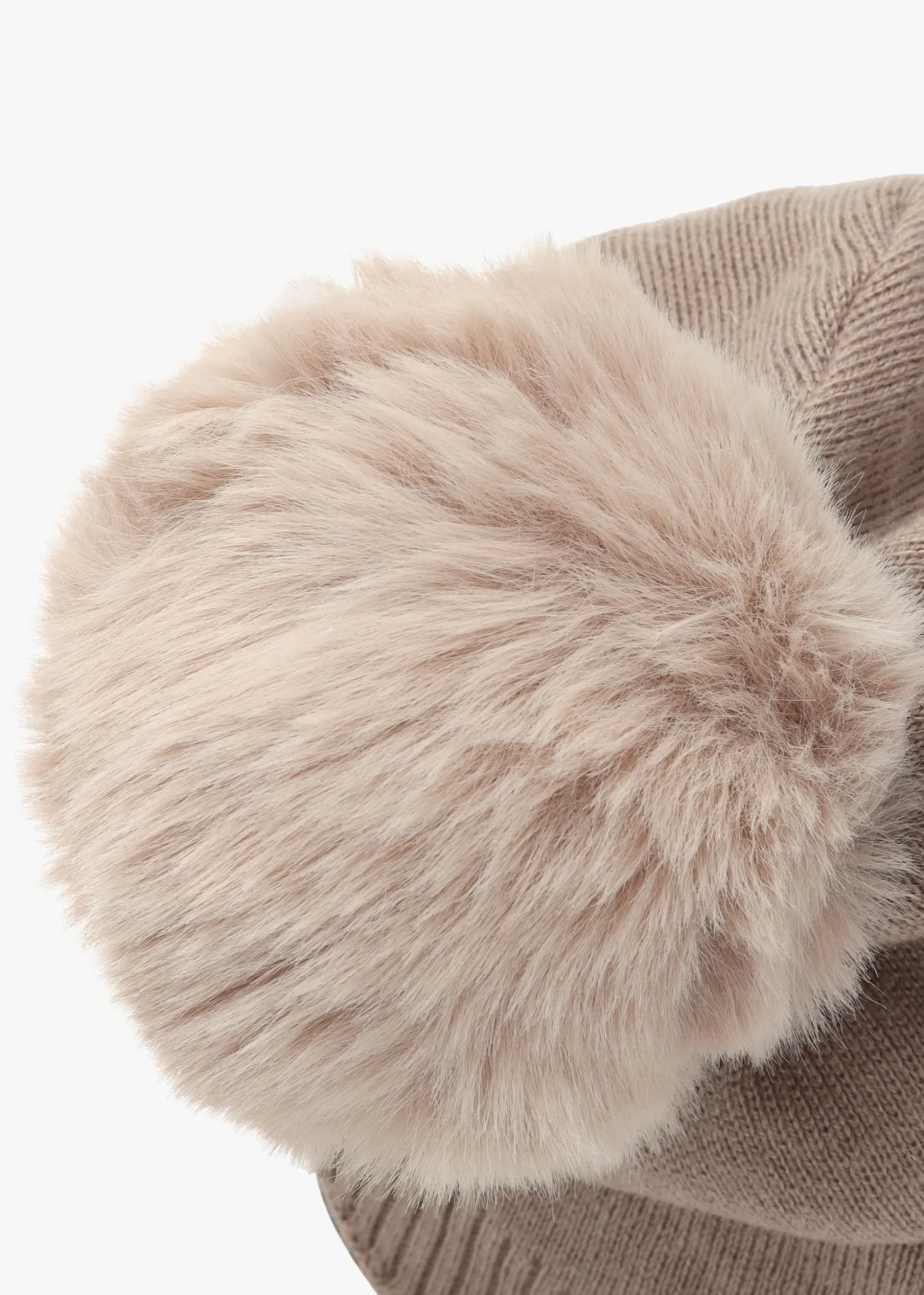 Beige Slouchy Knitted Pom Pom Hat