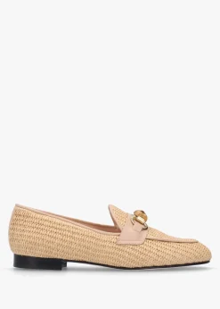 Beige Woven Raffia Loafers