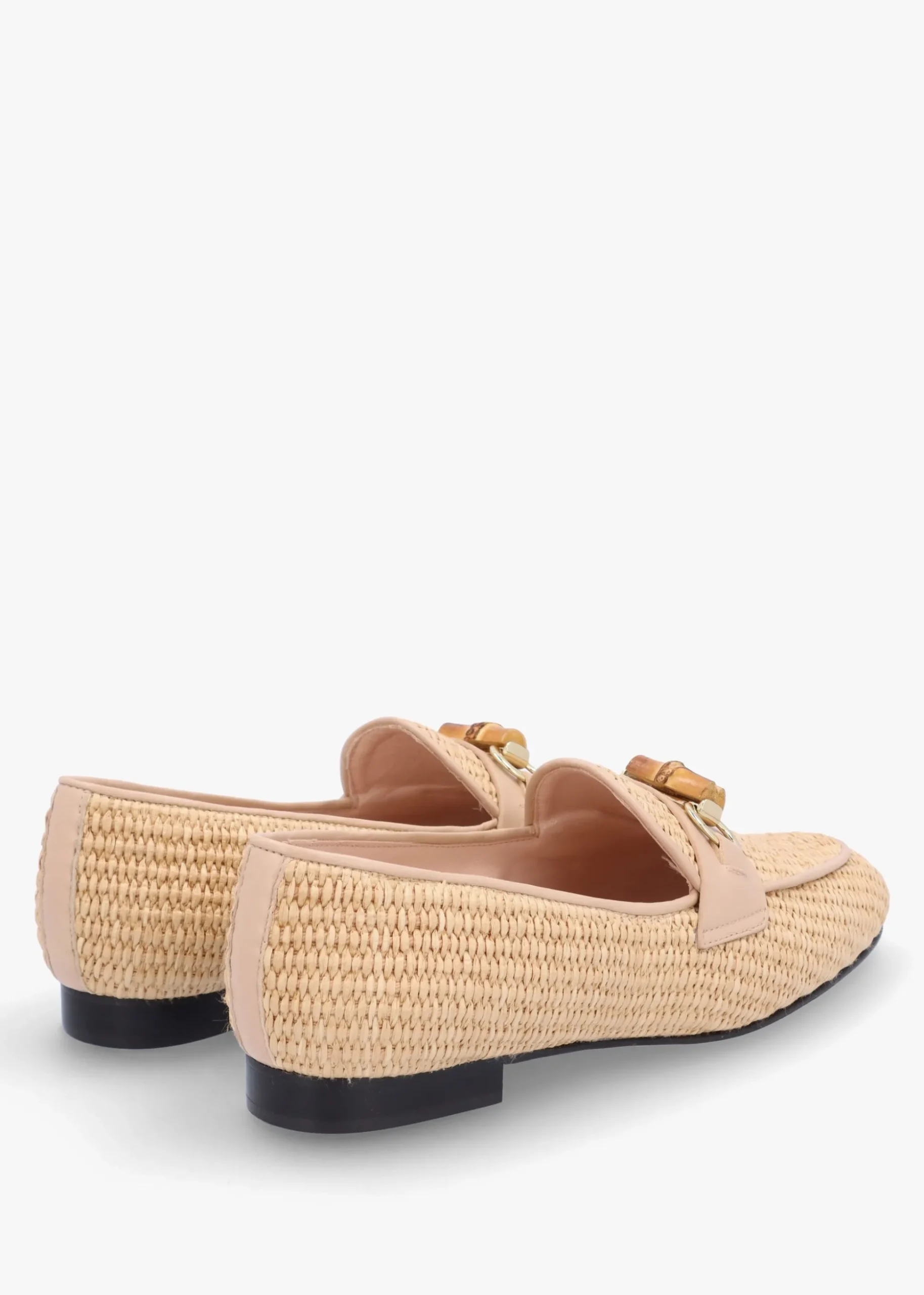 Beige Woven Raffia Loafers