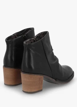 Bell Black Leather Block Heel Ankle Boots