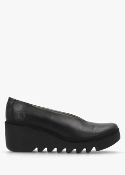 Beso Black Leather Wedge Court Shoes
