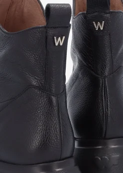 Beti Black Leather Wedge Ankle Boots