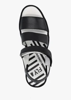 Bexy Black Leather Mid Wedge Sandals