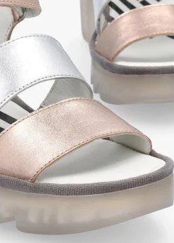 Bexy Sahara Silver Sahara Leather Mid Wedge Sandals
