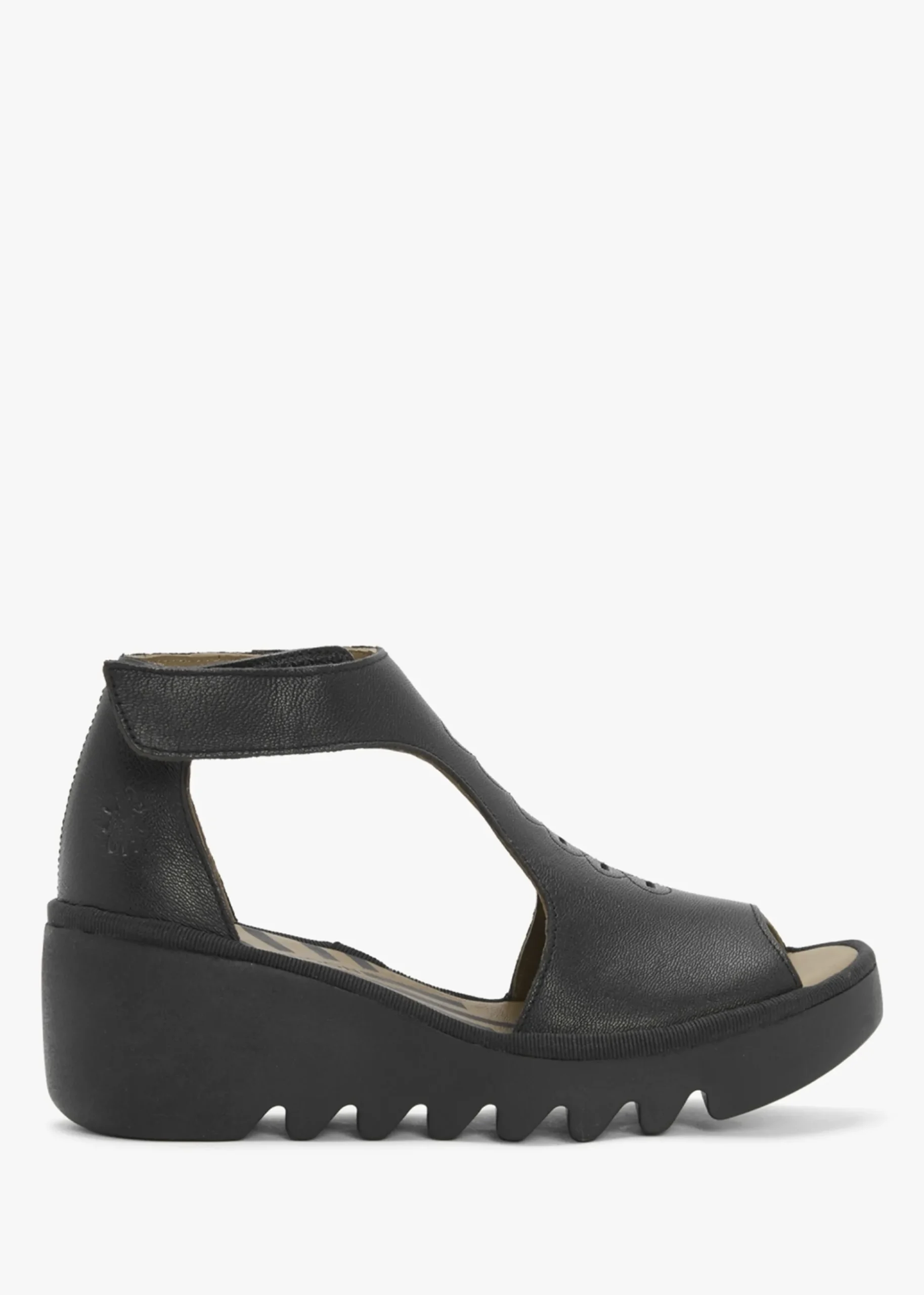 Bezo Black Leather Wedge Sandals