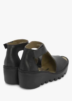 Bezo Black Leather Wedge Sandals
