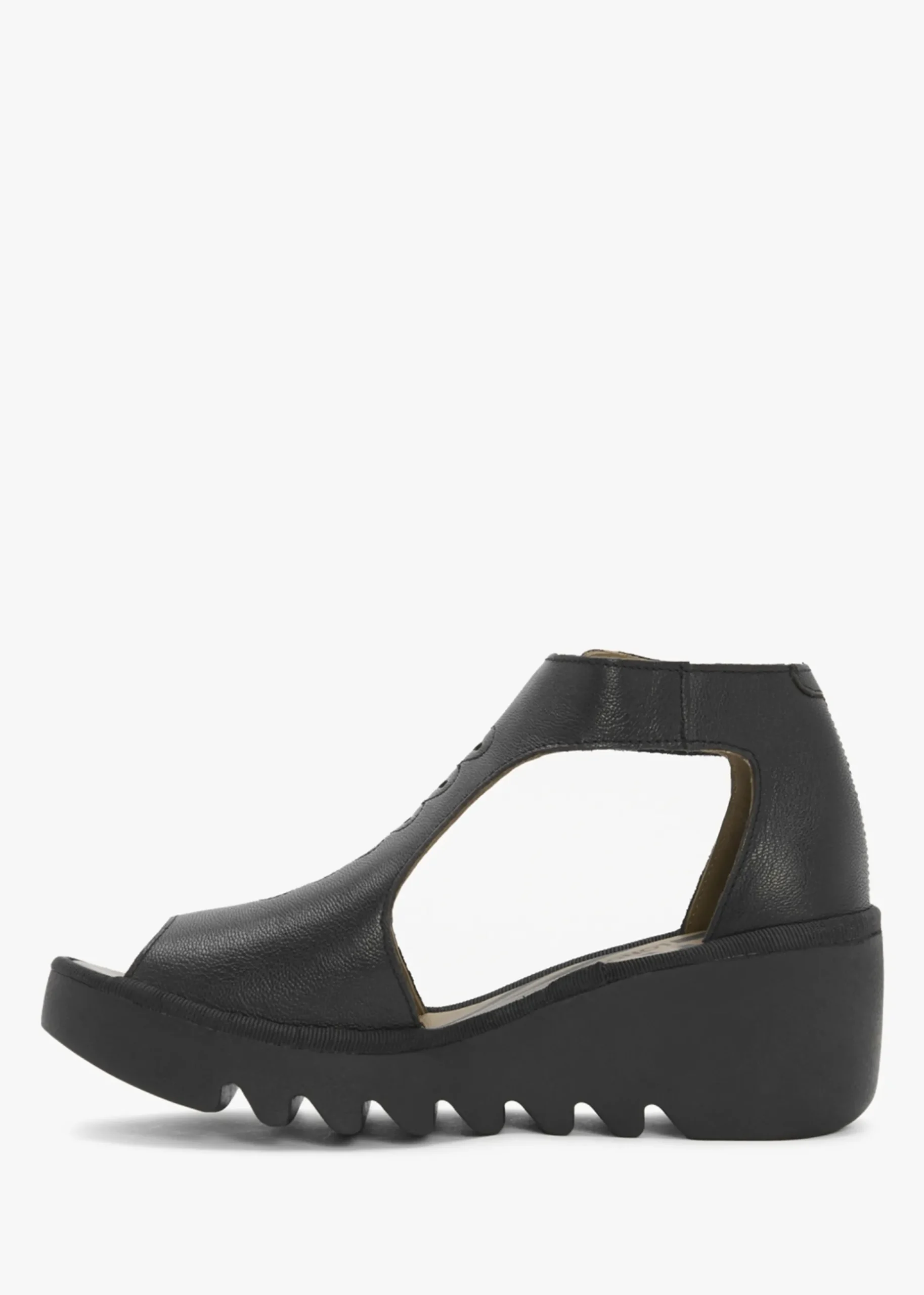 Bezo Black Leather Wedge Sandals