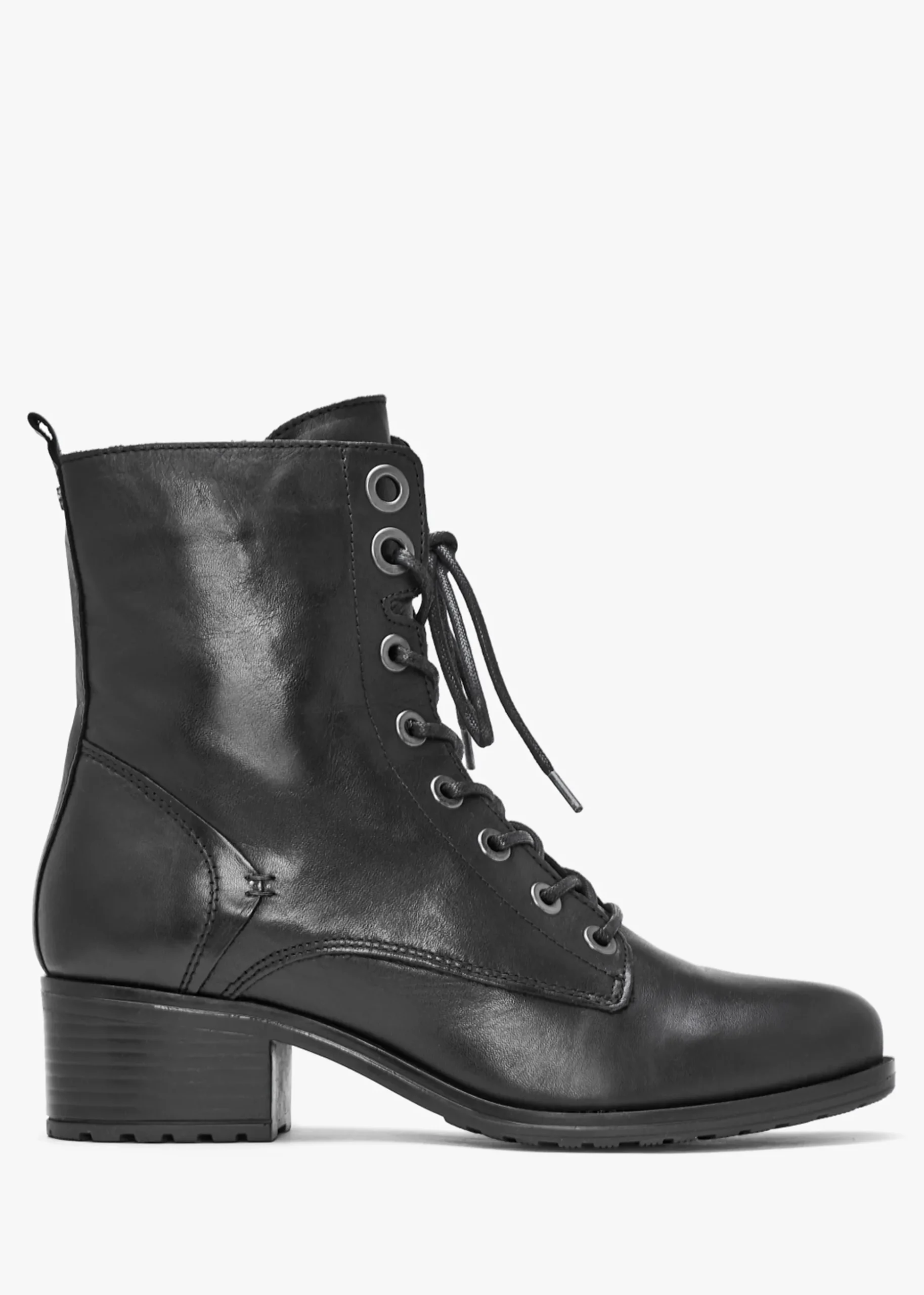 Bezzie Black Leather Block Heel Ankle Boots