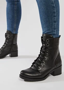 Bezzie Black Leather Block Heel Ankle Boots