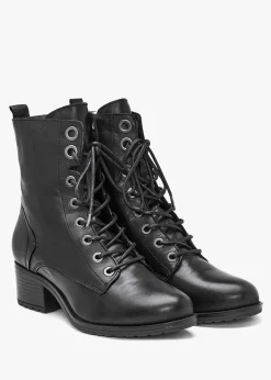 Bezzie Black Leather Block Heel Ankle Boots
