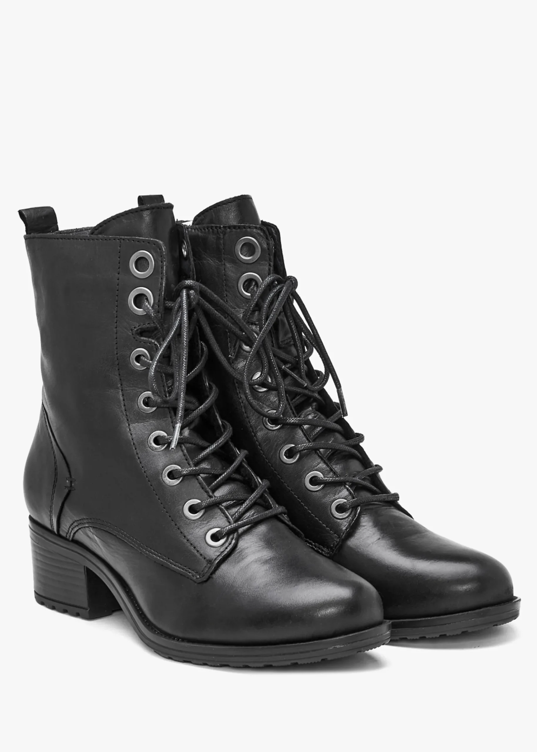 Bezzie Black Leather Block Heel Ankle Boots