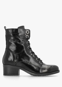 Bezzie Black Patent Leather Block Heel Ankle Boots