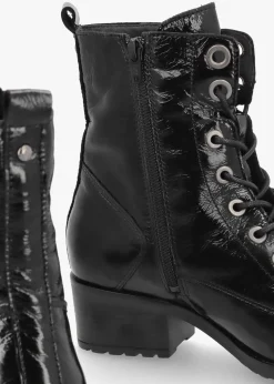 Bezzie Black Patent Leather Block Heel Ankle Boots