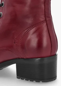 Bezzie Burgundy Leather Block Heel Ankle Boots
