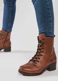 Bezzie Tan Leather Block Heel Ankle Boots