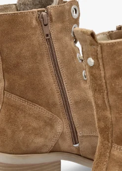 Bezzie Taupe Suede Block Heel Ankle Boots