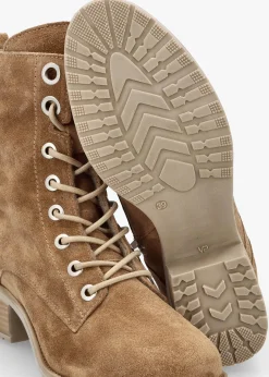 Bezzie Taupe Suede Block Heel Ankle Boots