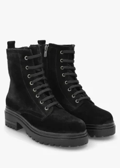 Bicky Black Suede Lace Up Ankle Boots
