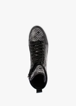 Bimpani Black Leather Quilted High Top Trainers
