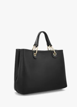 Black & Silver Pebbled Shopper With Pouch