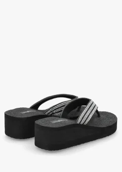 Black Diamante Toe Post Wedge Flip Flops