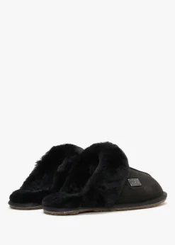 Black Double-Face Sheepskin Closed Mule Slippers