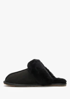 Black Double-Face Sheepskin Closed Mule Slippers