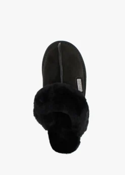 Black Double-Face Sheepskin Closed Mule Slippers